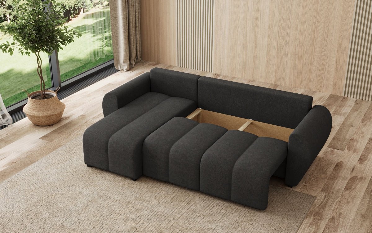 Designer Sofa Sorella L mit Schlaf- und Klappfunktion in Stoff