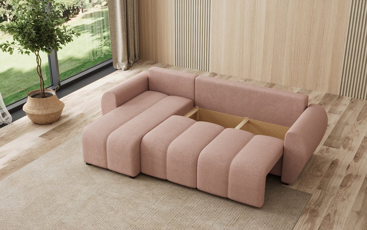 Designer Sofa Sorella L mit Schlaf- und Klappfunktion in Stoff
