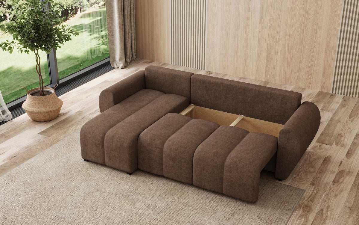 Designer Sofa Sorella L mit Schlaf- und Klappfunktion in Stoff