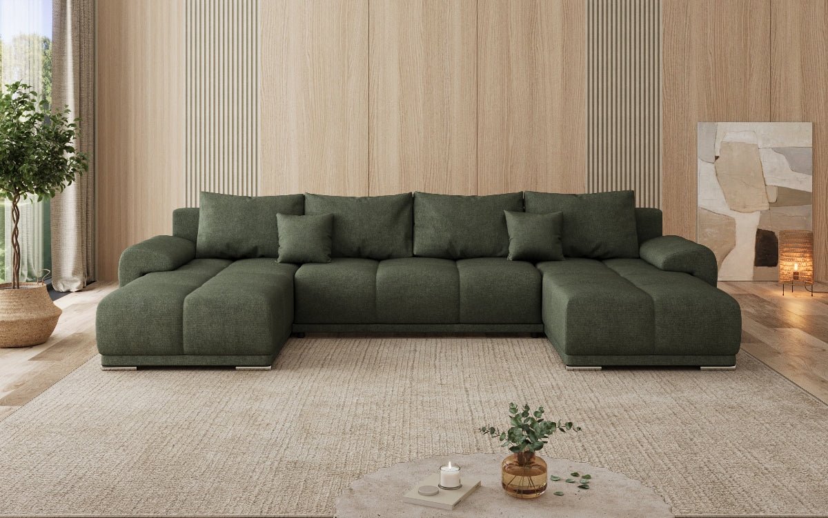 Designer Sofa Leni U mit Schlaf- und Klappfunktion in Stoff