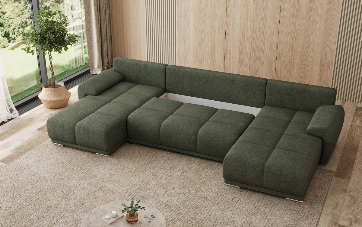 Designer Sofa Leni U mit Schlaf- und Klappfunktion in Stoff
