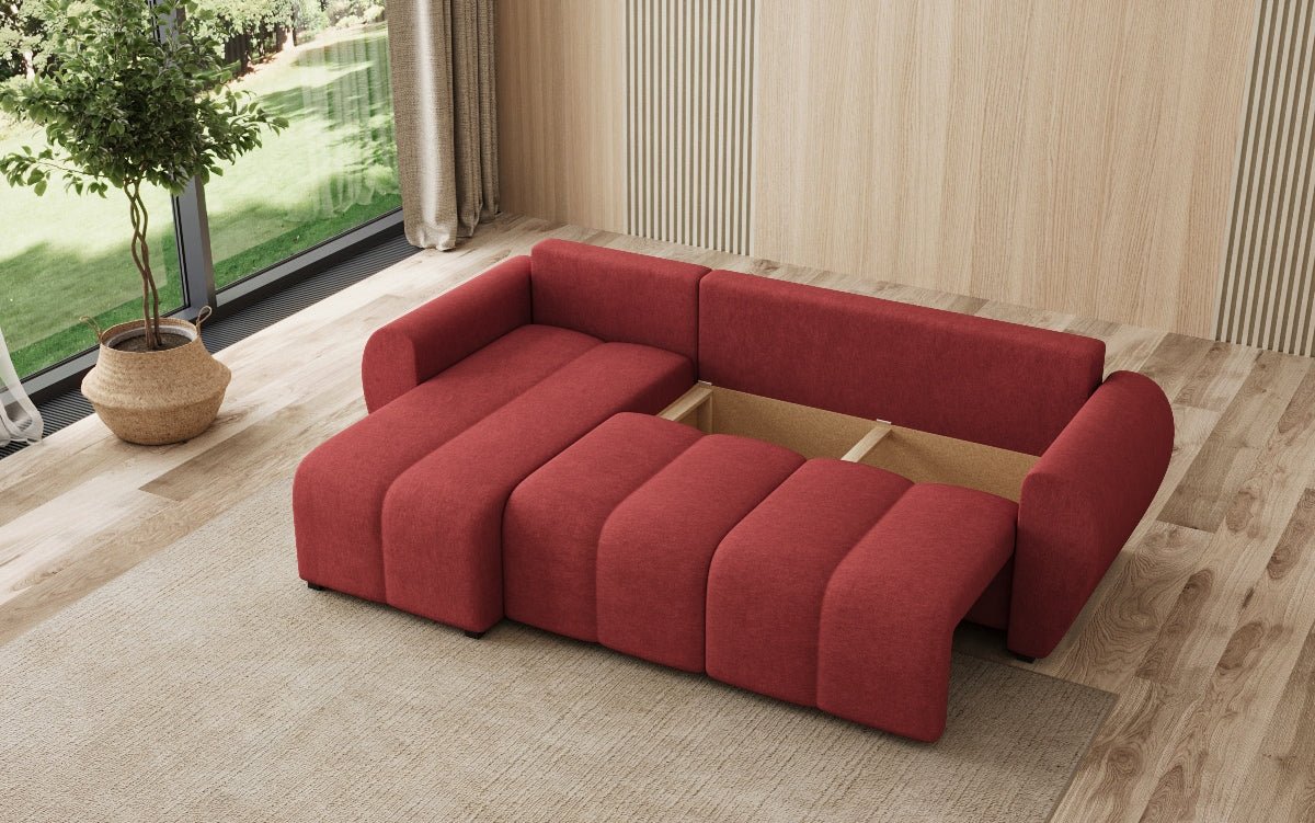 Designer Sofa Sorella L mit Schlaf- und Klappfunktion in Stoff