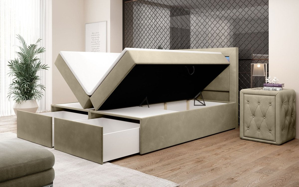 Boxspringbett Amelie mit LED und Stauraum - Luxusbetten24