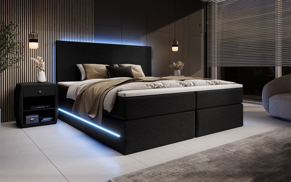 bett mit aufbewahrung schwarz Boxspringbett Arito mit LED u. Stauraum