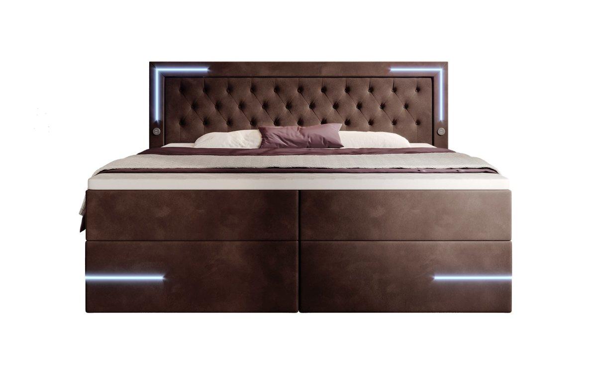 Boxspringbett Carlotta mit LED, Stauraum und USB (Samt) - Luxusbetten24
