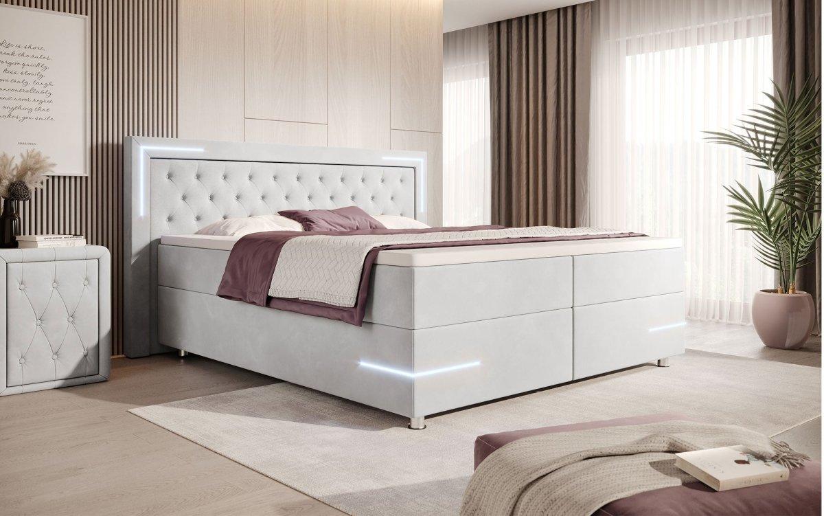 Boxspringbett Carlotta mit LED, Stauraum und USB (Samt) - Luxusbetten24
