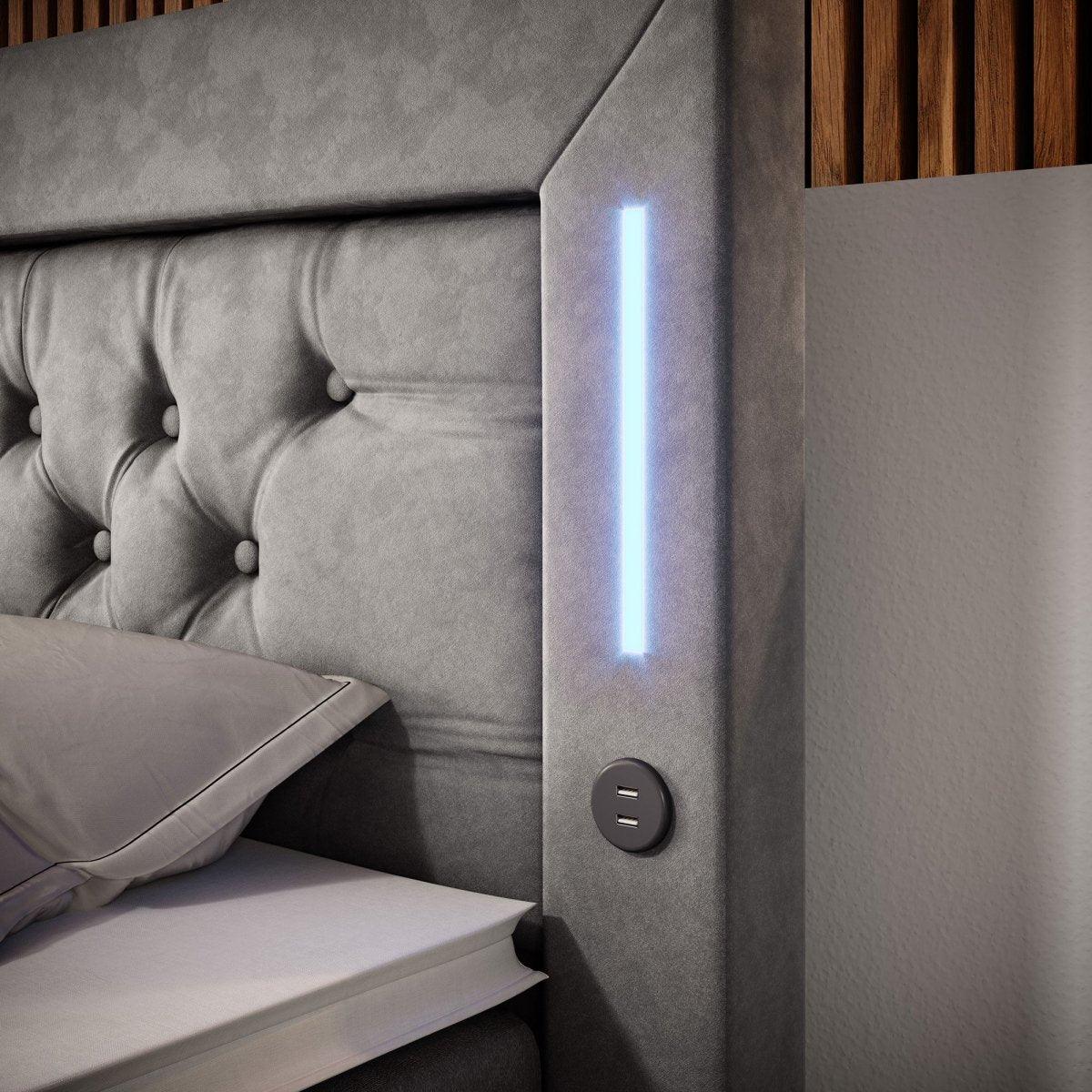 Boxspringbett Charme mit LED, USB und Stauraum (4 Schubladen) - Luxusbetten24