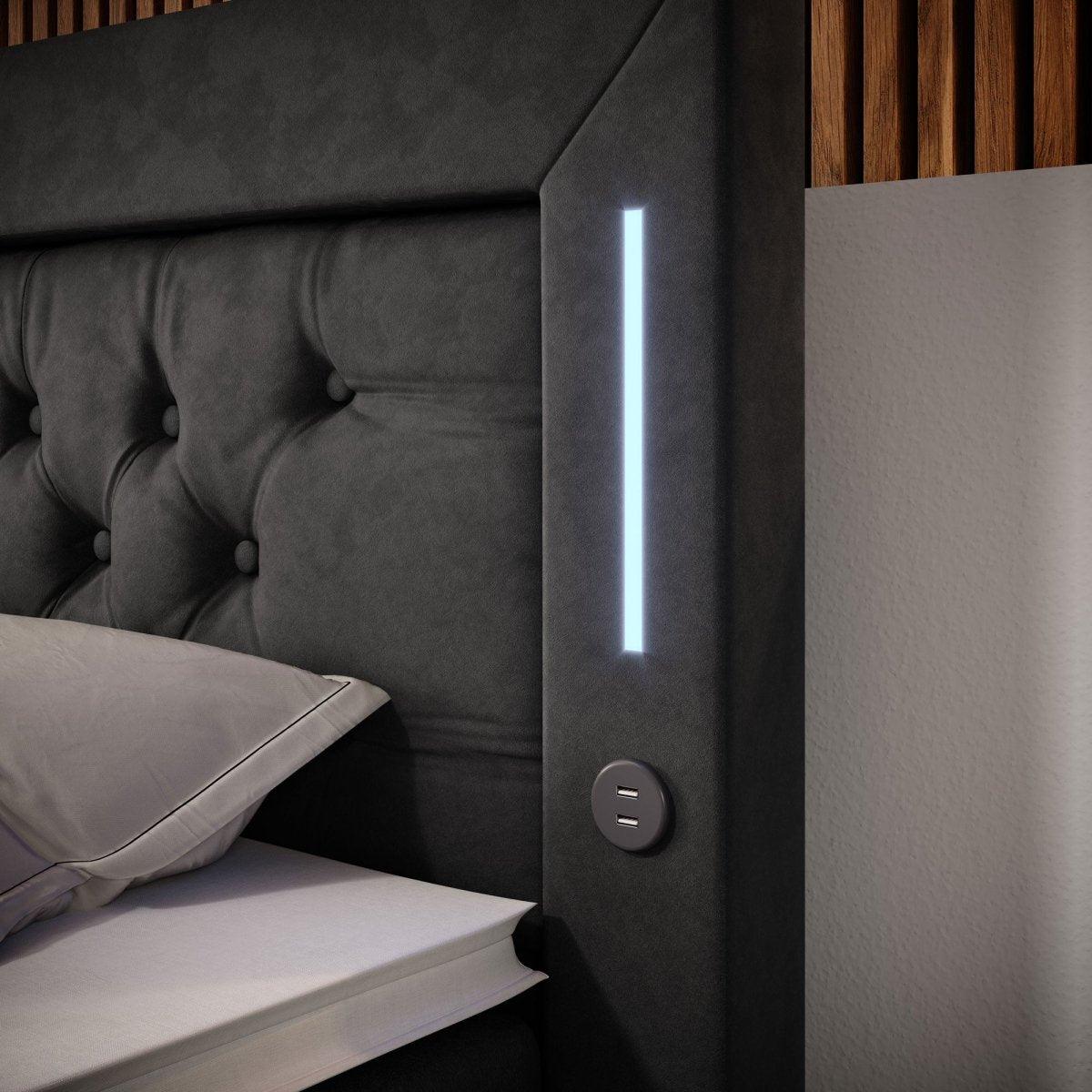 Boxspringbett Charme mit LED, USB und Stauraum (4 Schubladen) - Luxusbetten24