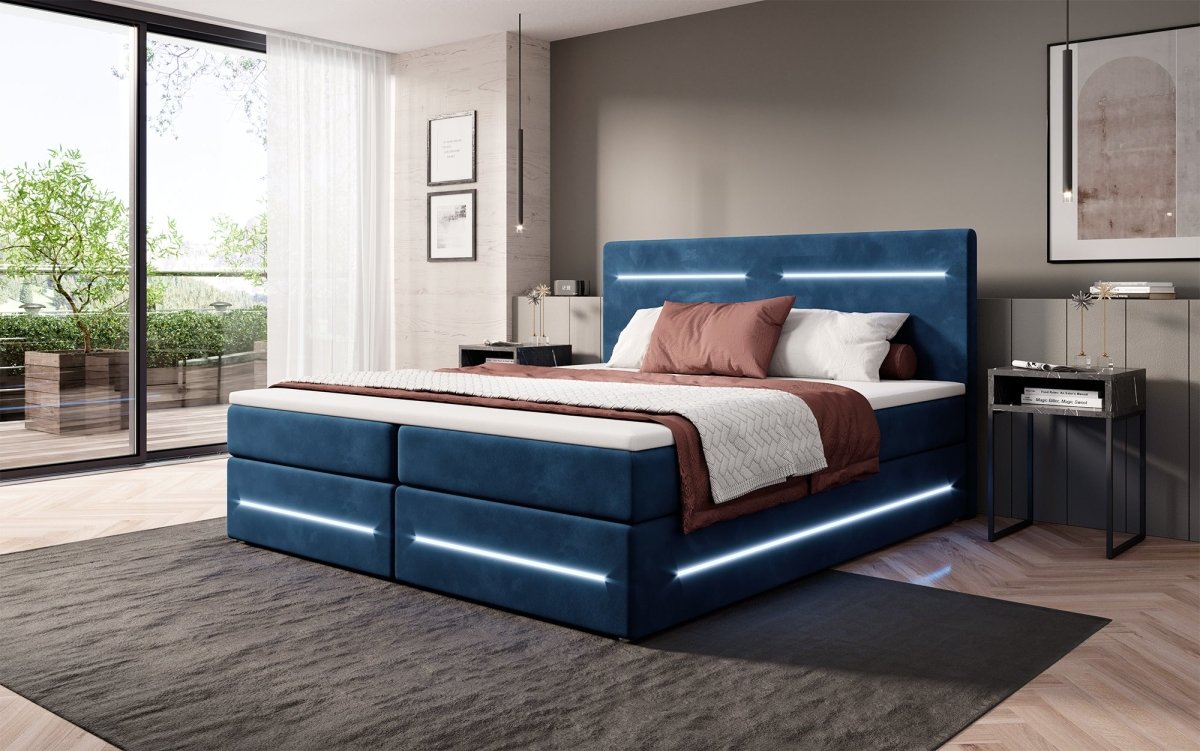 Boxspringbett Lara mit Stauraum und LED (Samt) - Luxusbetten24