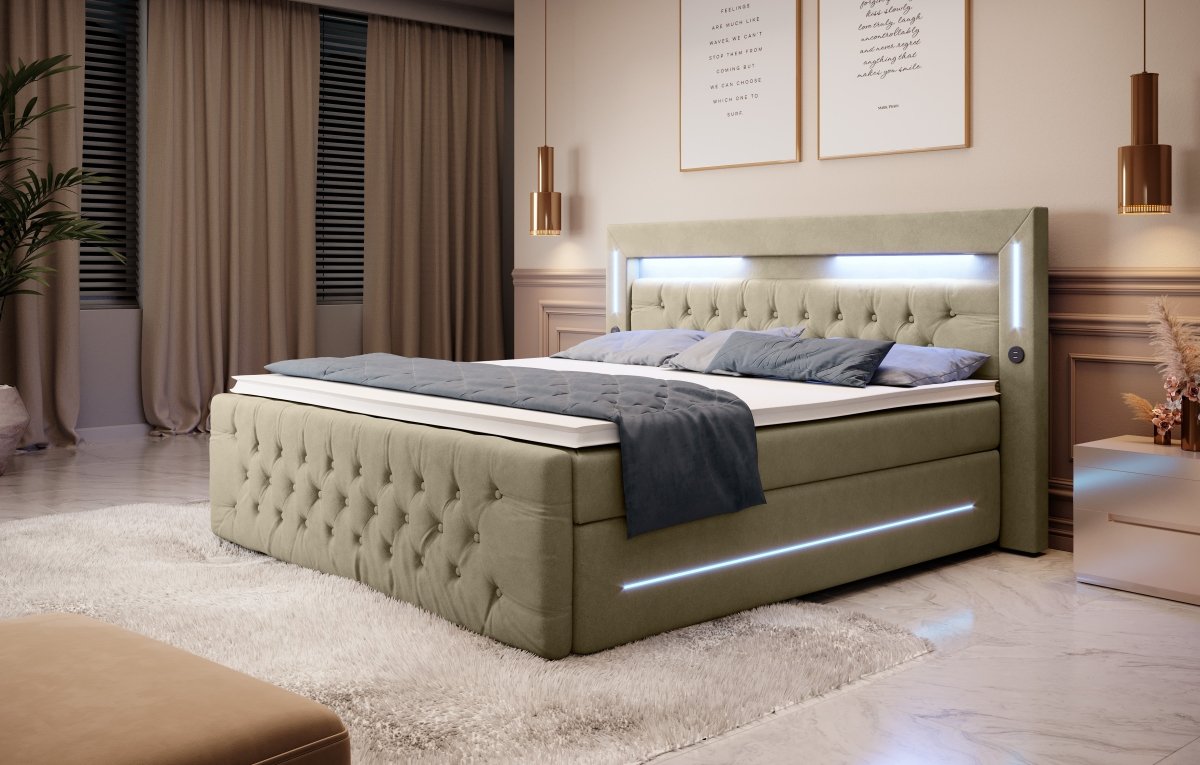 Boxspringbett Moonlight mit LED, USB und Stauraum - Luxusbetten24