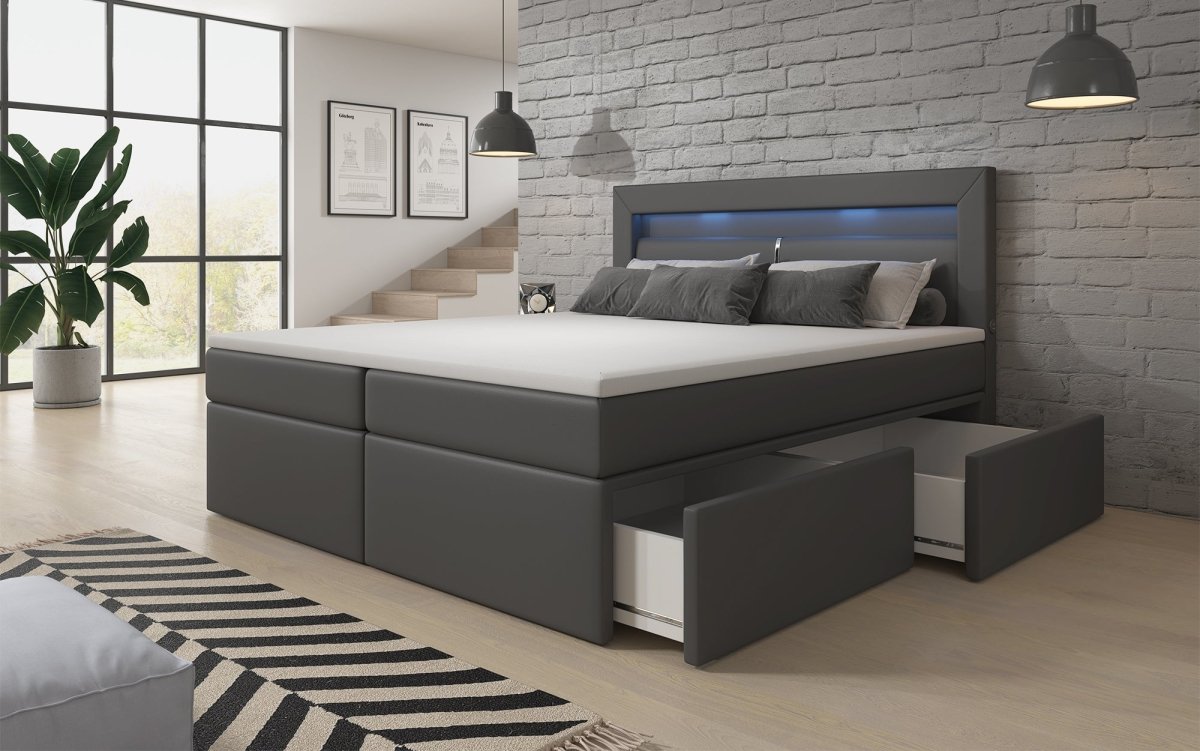 bett mit aufbewahrung 160x200 Boxspringbett Rinori mit LED, USB und Stauraum
