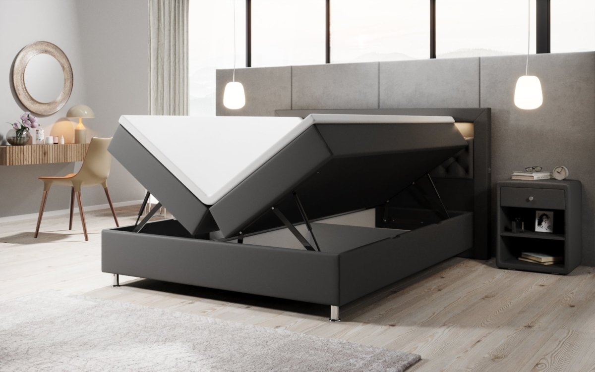 Boxspringbett Tesero mit USB, RGB und Stauraum - Luxusbetten24