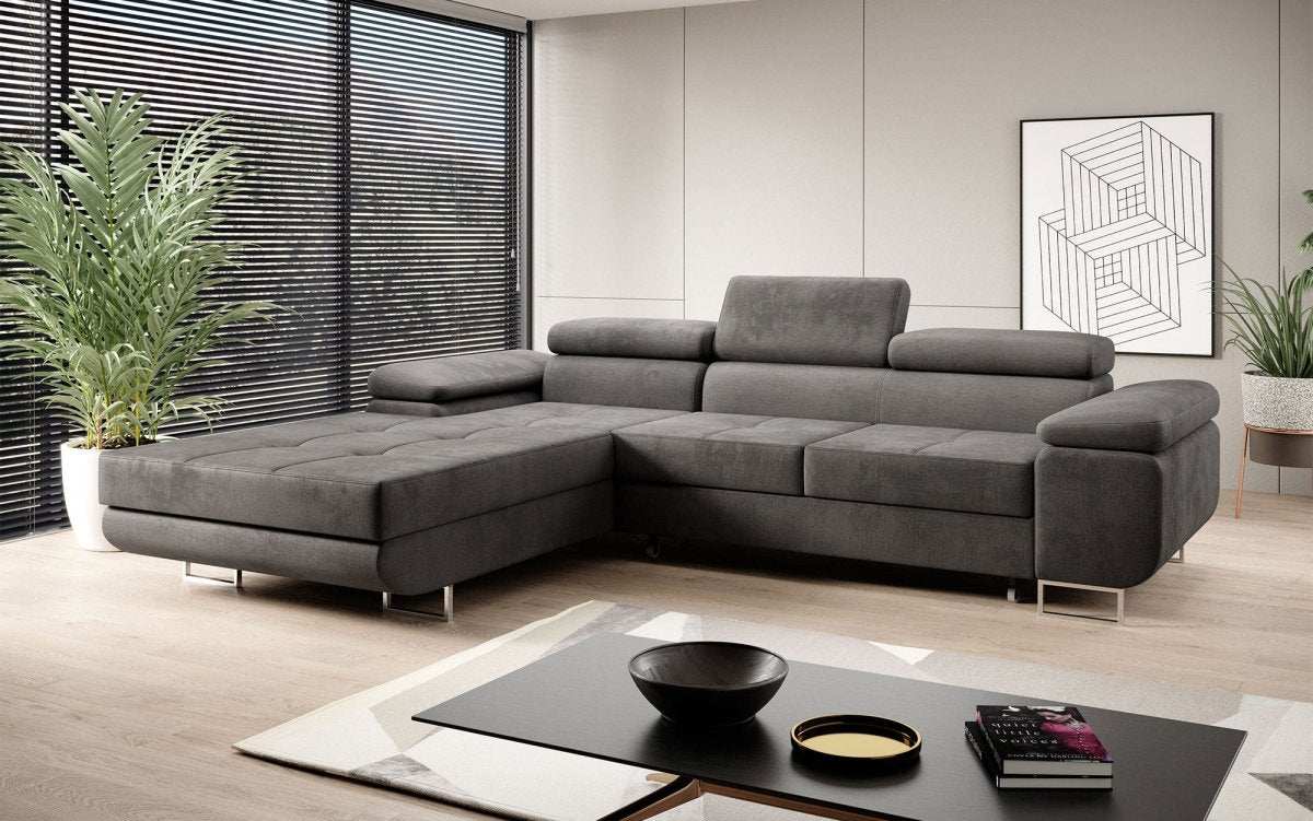 Designer Ecksofa Calvera mit Schlaf- und Klappfunktion in Samt