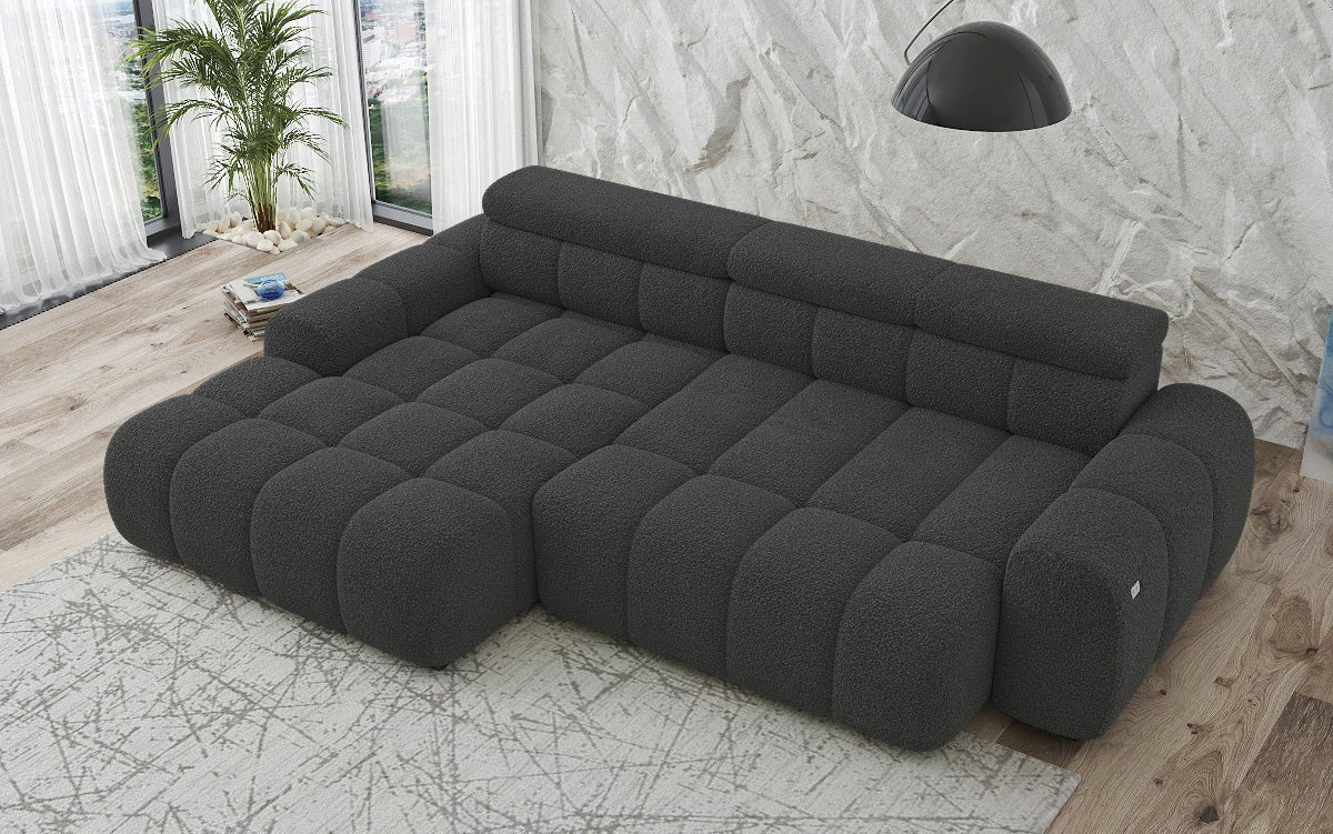 Designer Sofa Elaro L mit elektrischer Sitzerweiterung in Bouclé