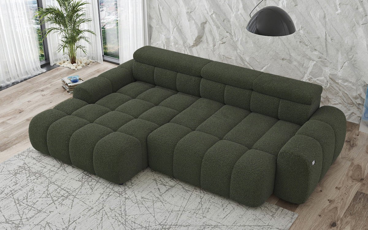Designer Sofa Elaro L mit elektrischer Sitzerweiterung in Bouclé
