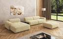 Designer Ecksofa Calm mit Beistellhocker und Beistelltisch in Bouclé