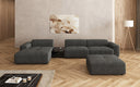 Designer Ecksofa Calm mit Beistellhocker und Beistelltisch in Bouclé