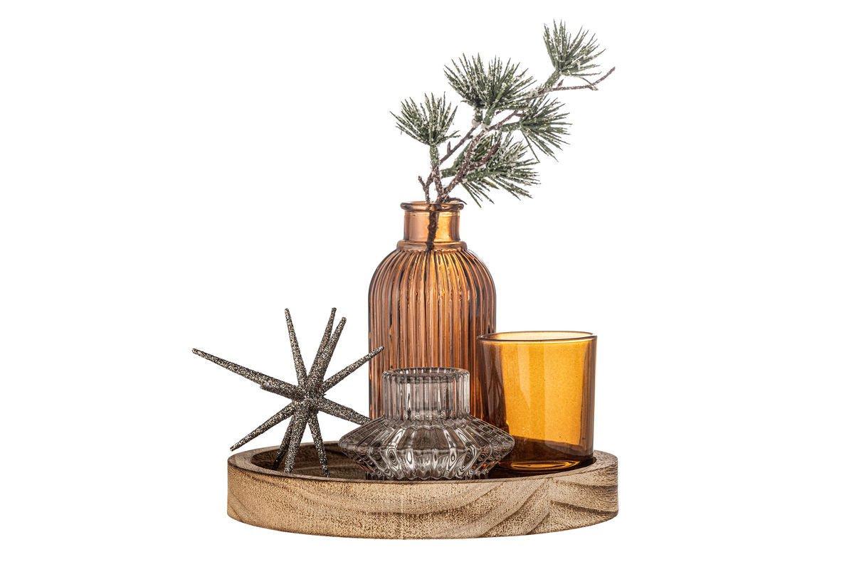 Teelicht-Tablett Ayu – Glas & Holz in warmem Braun (6-teiliges Set)