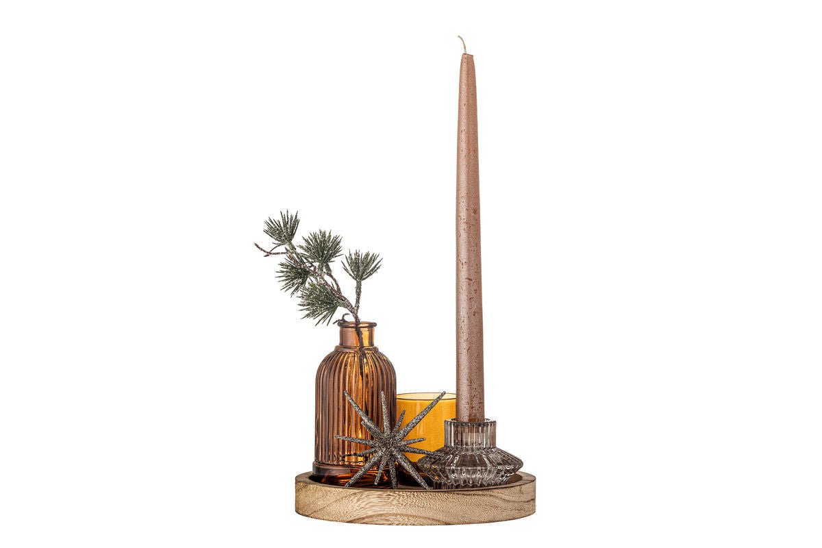 Teelicht-Tablett Ayu – Glas & Holz in warmem Braun (6-teiliges Set)