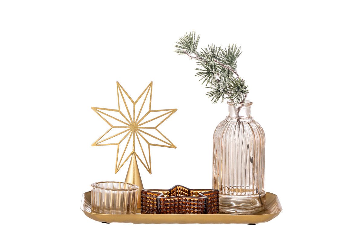 Teelicht-Tablett Aurielle – Glas & Metall in Goldoptik (6-teiliges Set)
