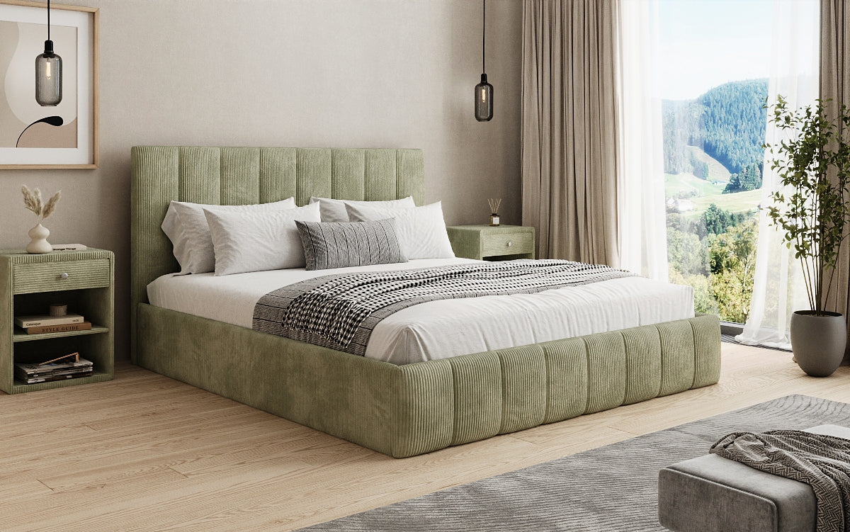 Designer Polsterbett Mila in Cord mit Stauraum