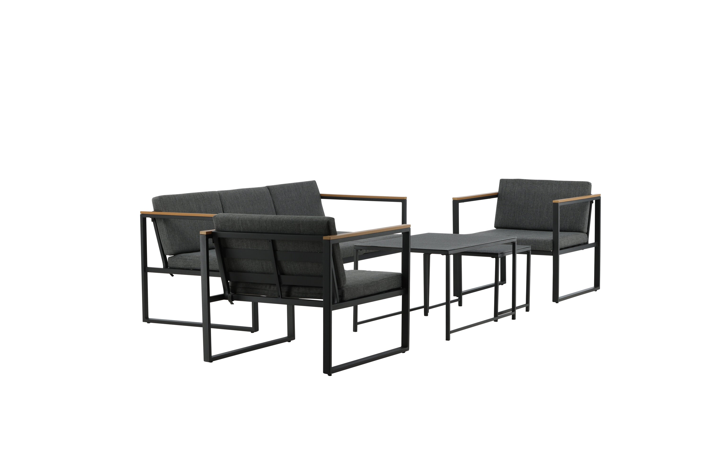 Loungeset Sunrise - aus schwarzem Stahl inkl. Glastischen