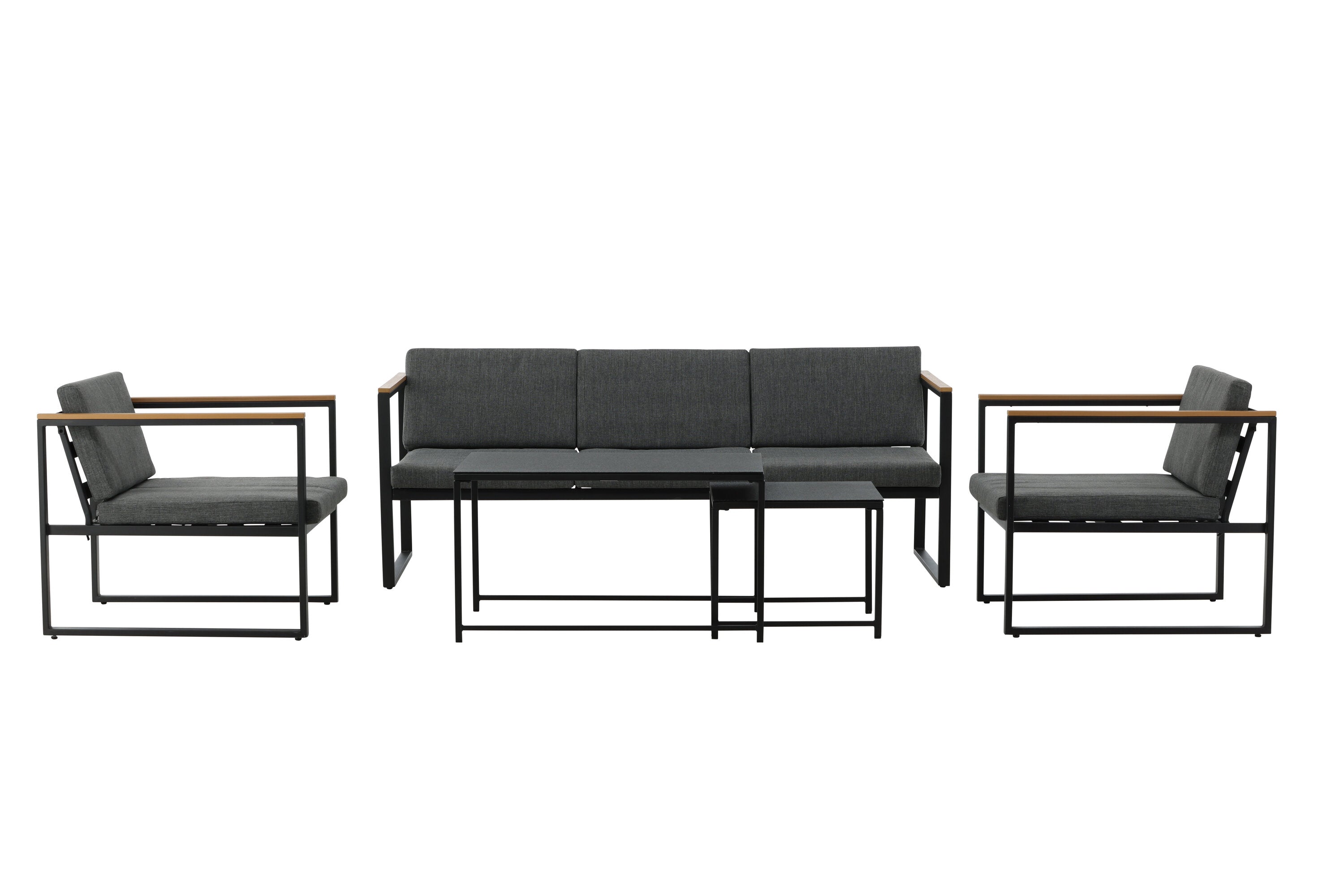 Loungeset Sunrise - aus schwarzem Stahl inkl. Glastischen