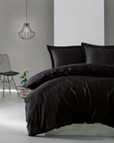 Premium Satin Bettwäsche Set Schwarz