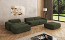 Designer Ecksofa Calm mit Beistellhocker und Beistelltisch in Bouclé