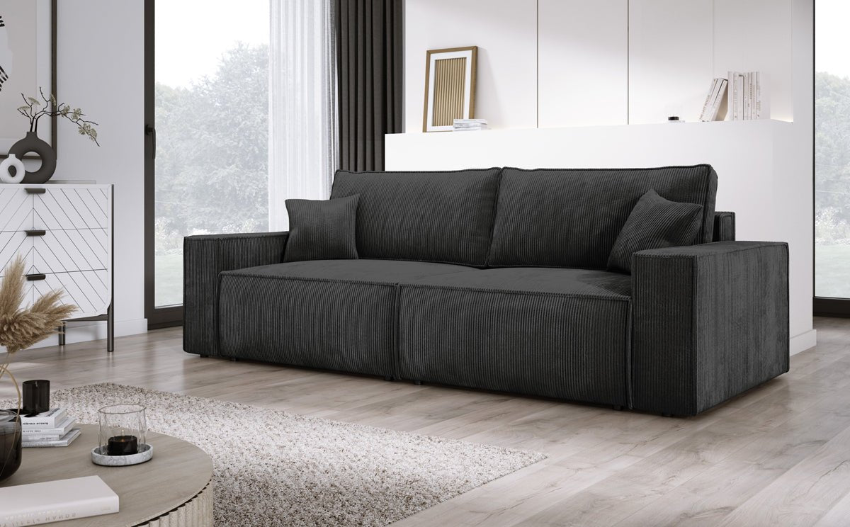 Designer Sofa Velanova 3 Sitzer Cord mit Schlaf- und Klappfunktion