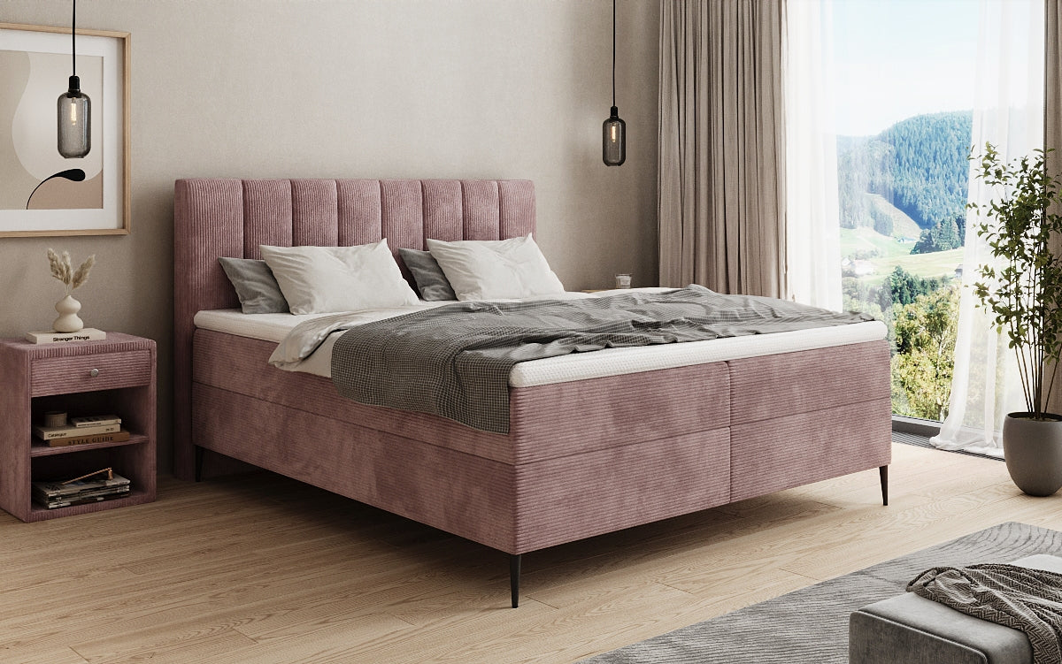 Boxspringbett Lucca in Cord mit Stauraum und Füßen