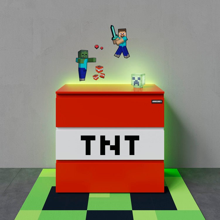 Minecraft Kommode „TNT Box“ – mit LED-Beleuchtung & 3 Schubladen