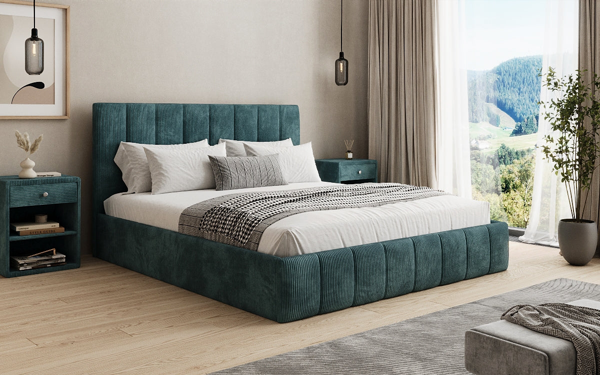 Designer Polsterbett Mila in Cord mit Stauraum