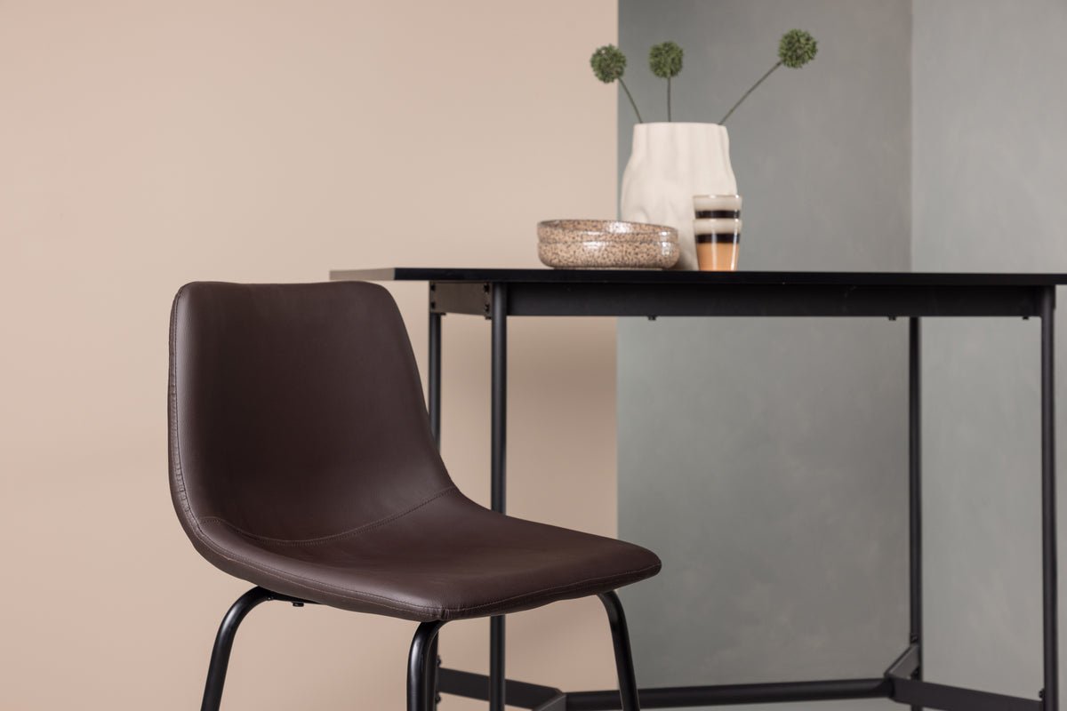 2er Set - Barhocker Sarah schwarzmatt mit braunem Sitz aus PU