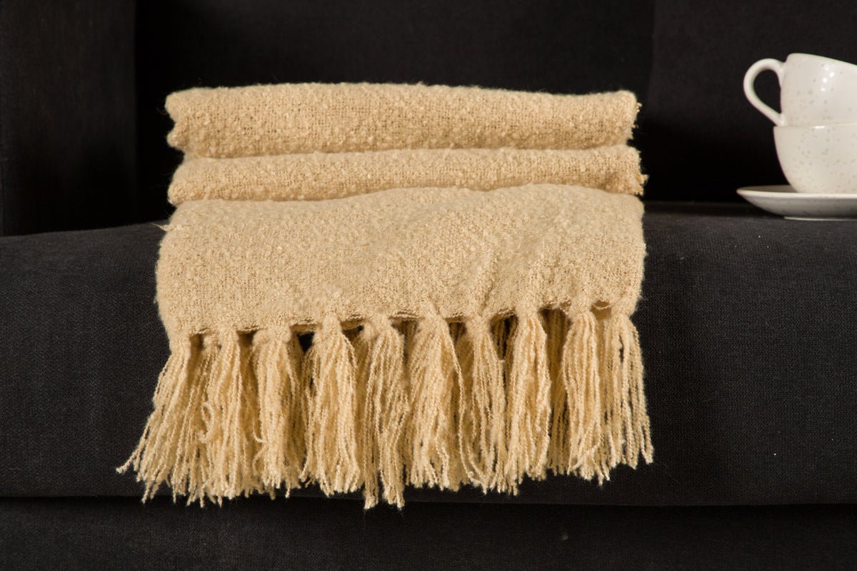 Tagesdecke „Stanley Sand“ – 170×130 cm mit Struktur & Fransen