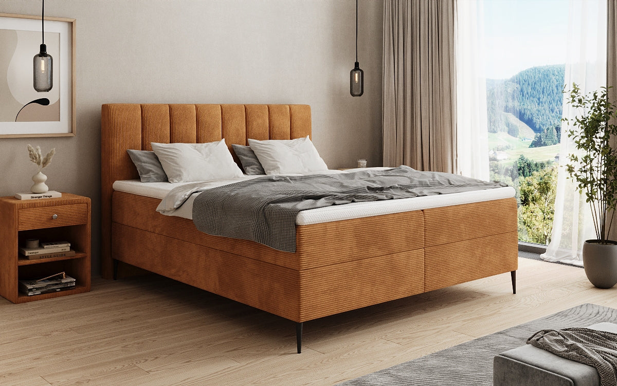 Boxspringbett Lucca in Cord mit Stauraum und Füßen