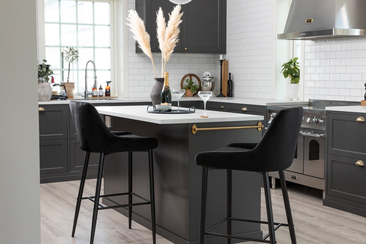 2er Set - Barhocker Leonardo in Samt Schwarz oder Beige