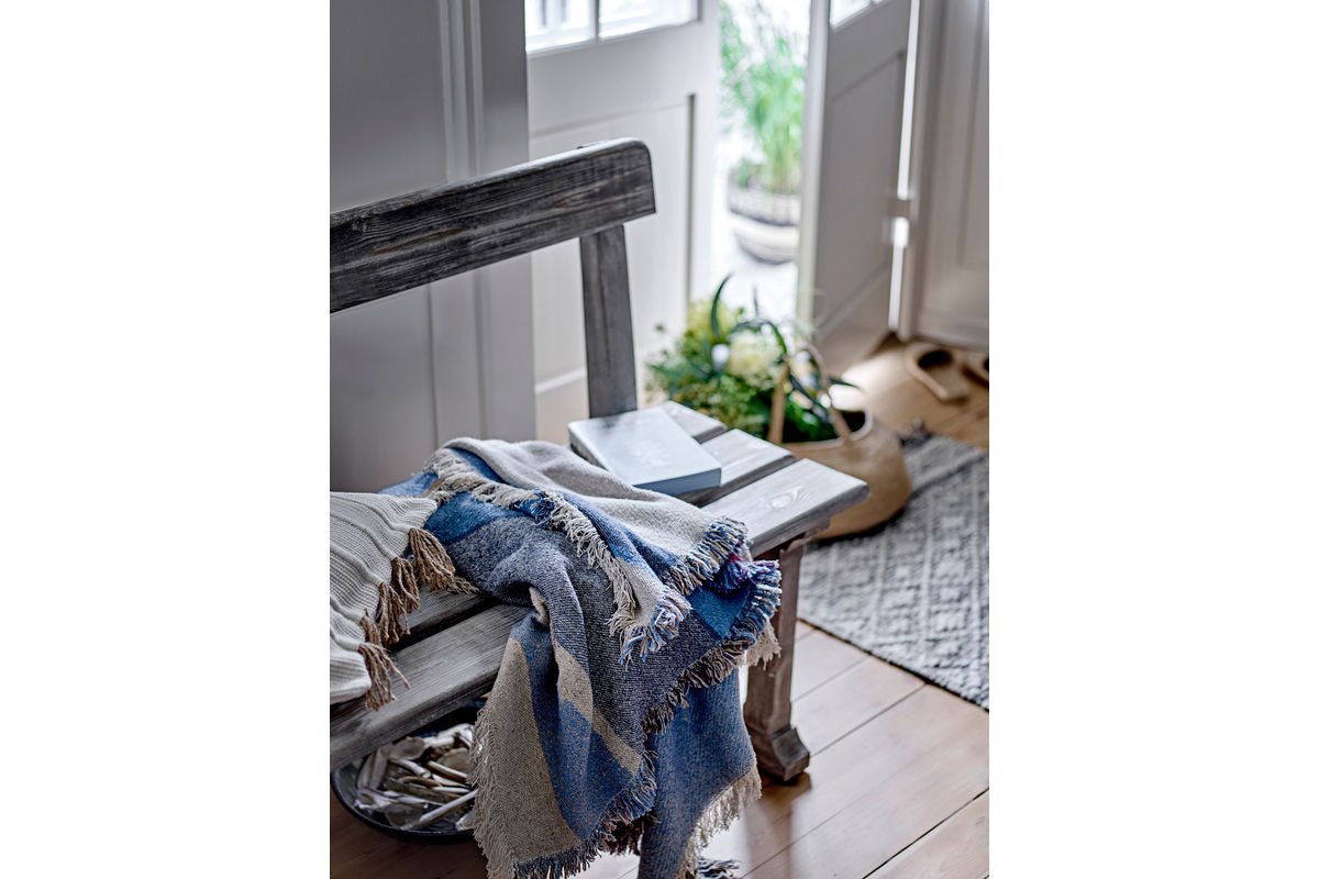Überwurfdecke Mijal  - Blau, aus recycelter Baumwolle