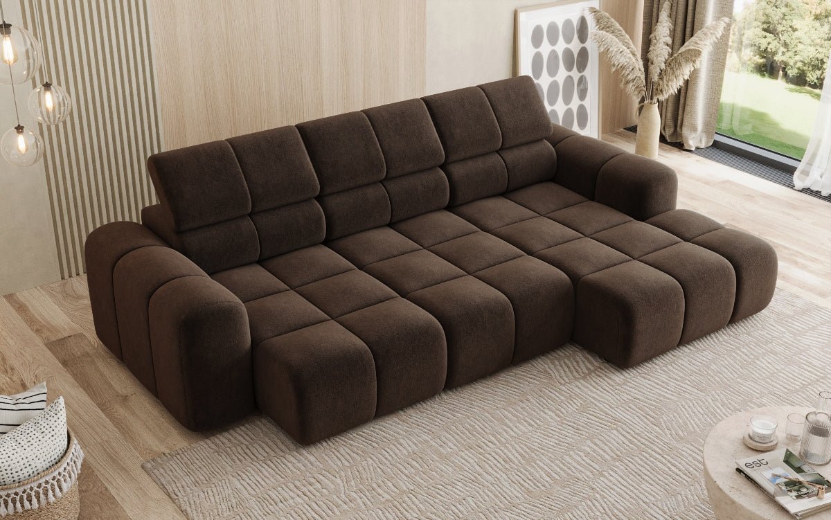 Designer Sofa Mia L mit elektrischer Sitzerweiterung in Chenille
