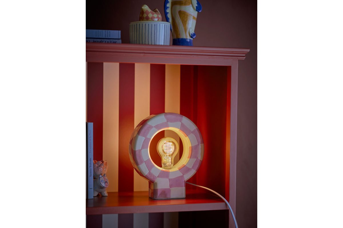 Tischlampe Halligalli - kariert aus Steingut