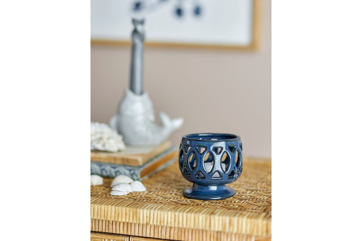 Teelichthalter Blue Tea - aus Steingut