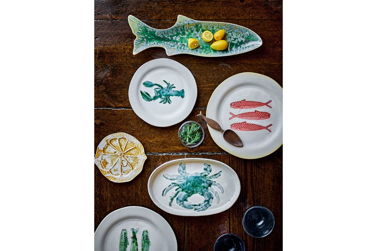 Teller-Set Maris – Steingut mit Fischmotiv (4er-Set)