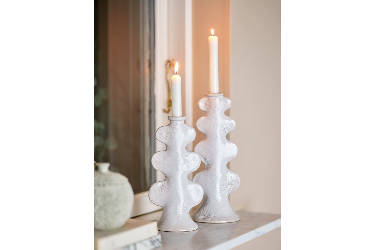 Kerzenhalter Lima – Weißes Steingut (2-teiliges Set)