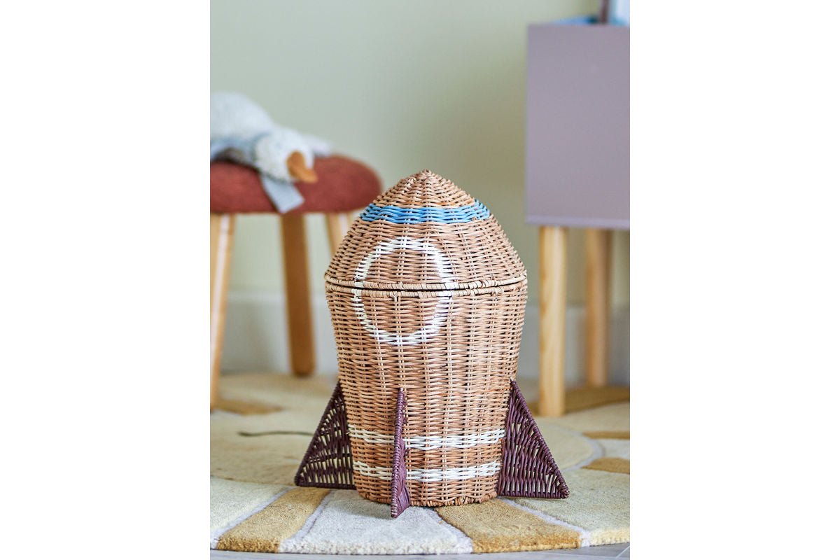 Kinder-Aufbewahrungskorb „Rocket“ mit Deckel – Naturfarbenes Rattan
