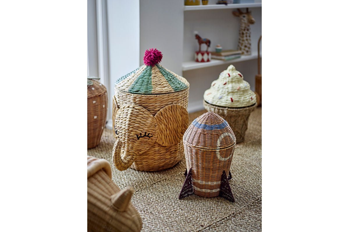 Kinder-Aufbewahrungskorb „Rocket“ mit Deckel – Naturfarbenes Rattan