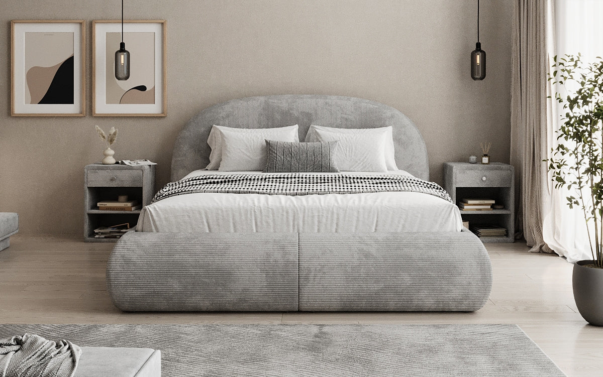 Designer Polsterbett Loop in Cord mit Stauraum
