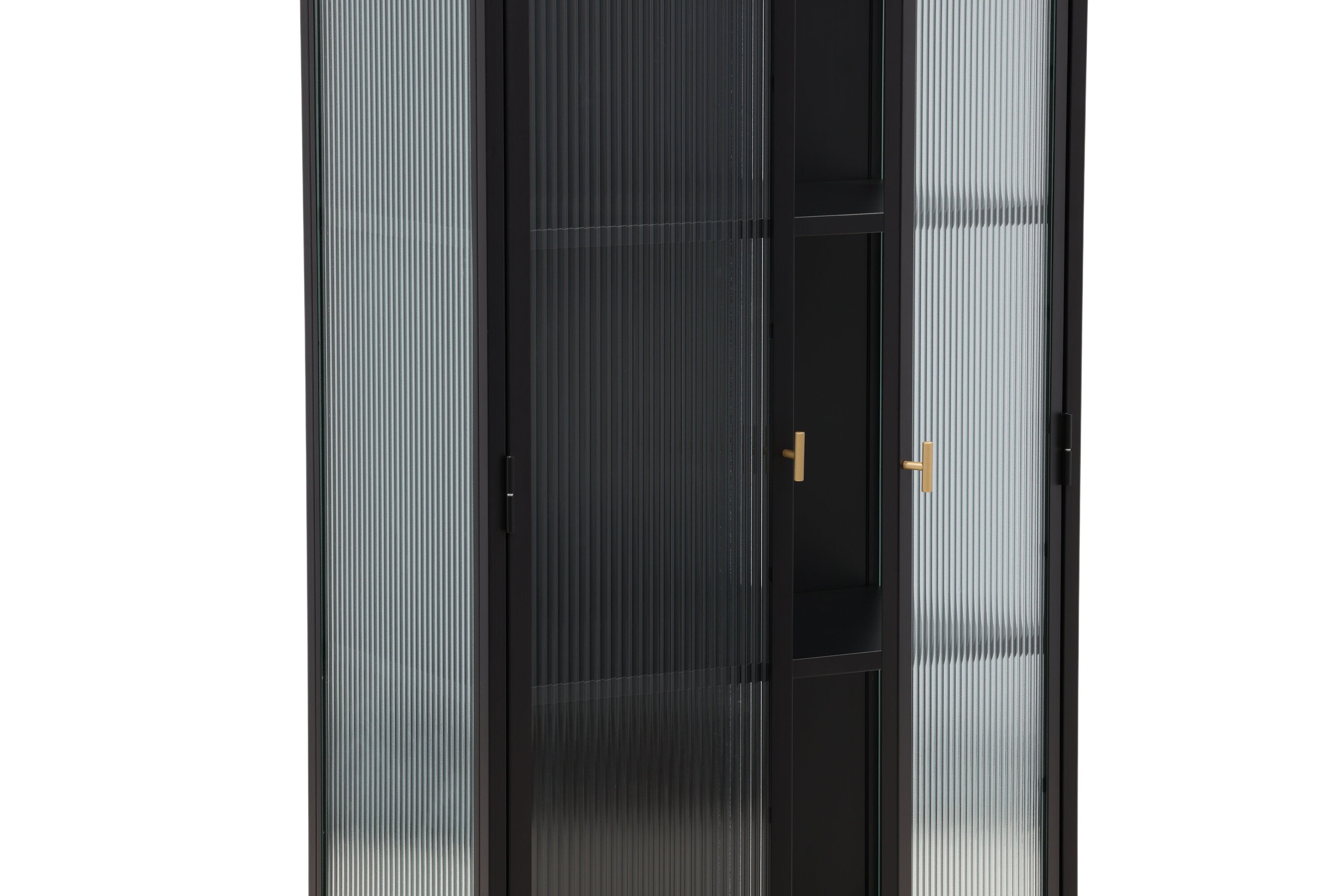 Vitrine Leonie - in Schwarz mit Wellenglas-Optik