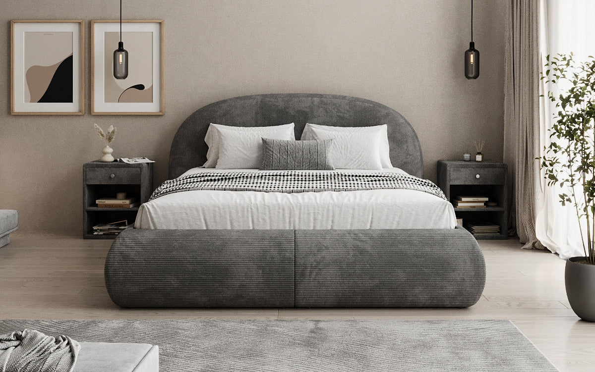 Designer Polsterbett Loop in Cord mit Stauraum