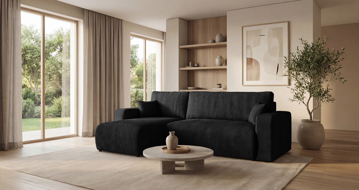 Designer Sofa Calva mit Schlaf- und Klappfunktion in Cord
