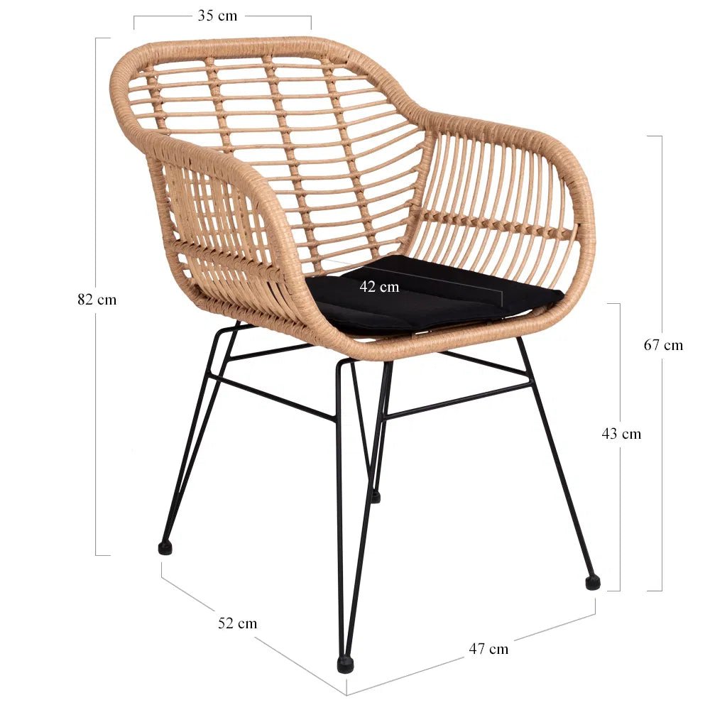 2er Set - Gartenstuhl Firenze Natur aus Stahl/Polyrattan
